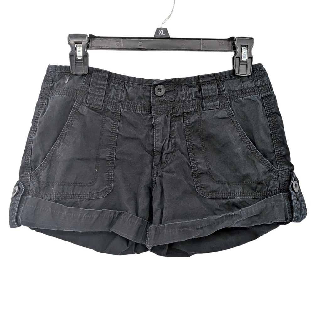Y2K LFL 1982 Black Cotton Cargo Shorts Rolled Cuff Utility 3in Inseam Low Rise S